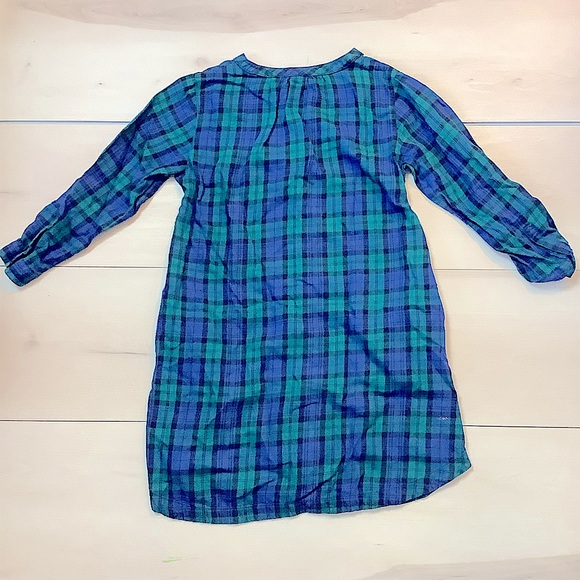 Girl Kids Uniqlo buttoned down Plaid Flannel Gingham green navy dress 5/6 - Picture 2 of 5